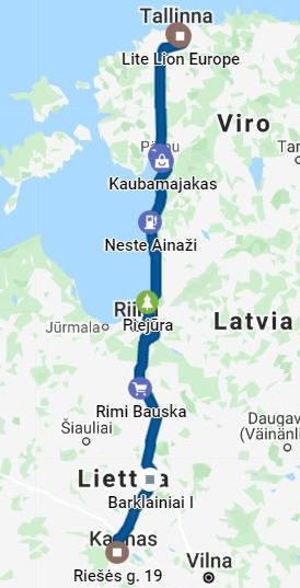 4513 km pitkä postaus Day 1 Via Baltica, kartta
