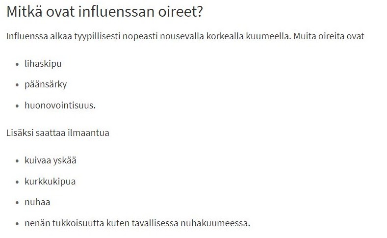 korona vs influenssa, influenssan oireet