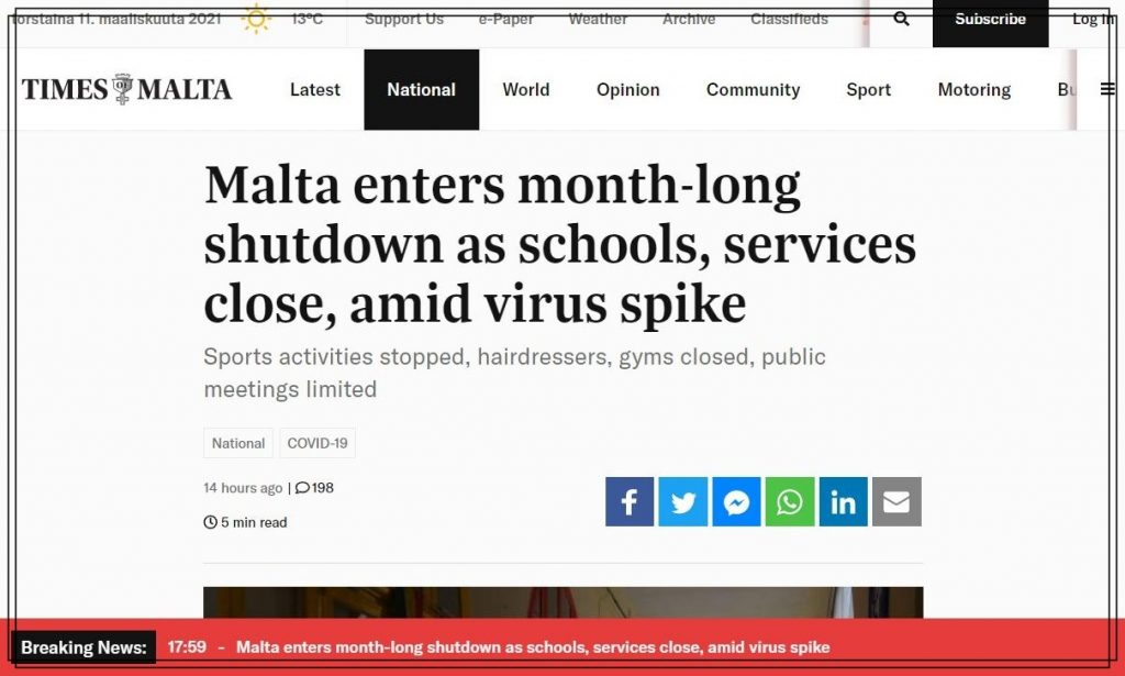 screenshot-timesofmalta.com-Maltan koronatilanne 3