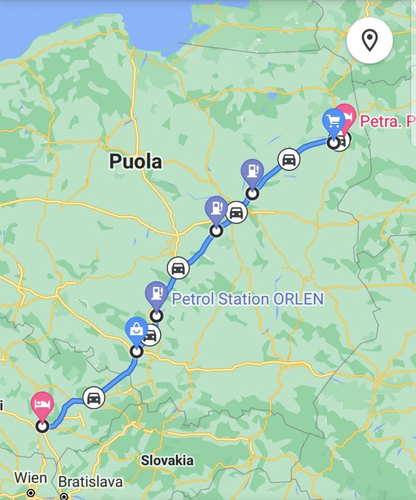 Road trip Tsekki - Puola, kartta