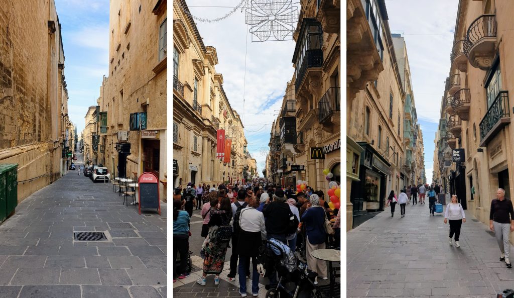 Malta turistikohteena - Vallettan turistisin katu - Republic Street tai Triq Ir-Repubblika - kollaasi