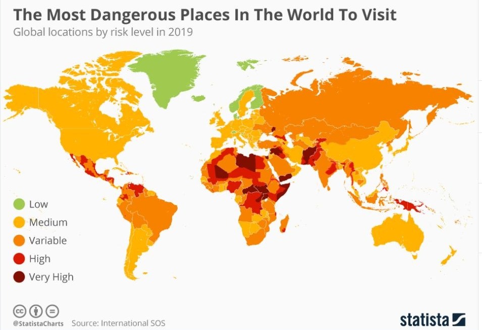 Mitä kaikkea pitää ottaa huomioon matkaa suunnitellessa? 
- World's Safest & Most Dangerous Countries | Statista